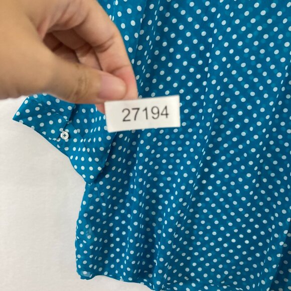 Susan Graver Top 2X Blue White Polka Dot Soft Flowy 3/4 Sleeve Chiffon Button Up - Picture 11 of 11